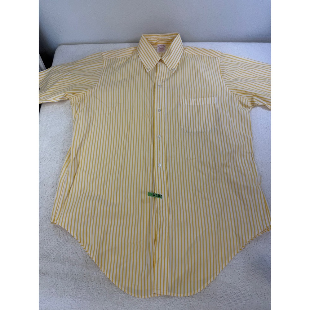 Brooks Brothers Makers Mens 16 Yellow White Striped Cotton Button Down Shirt USA